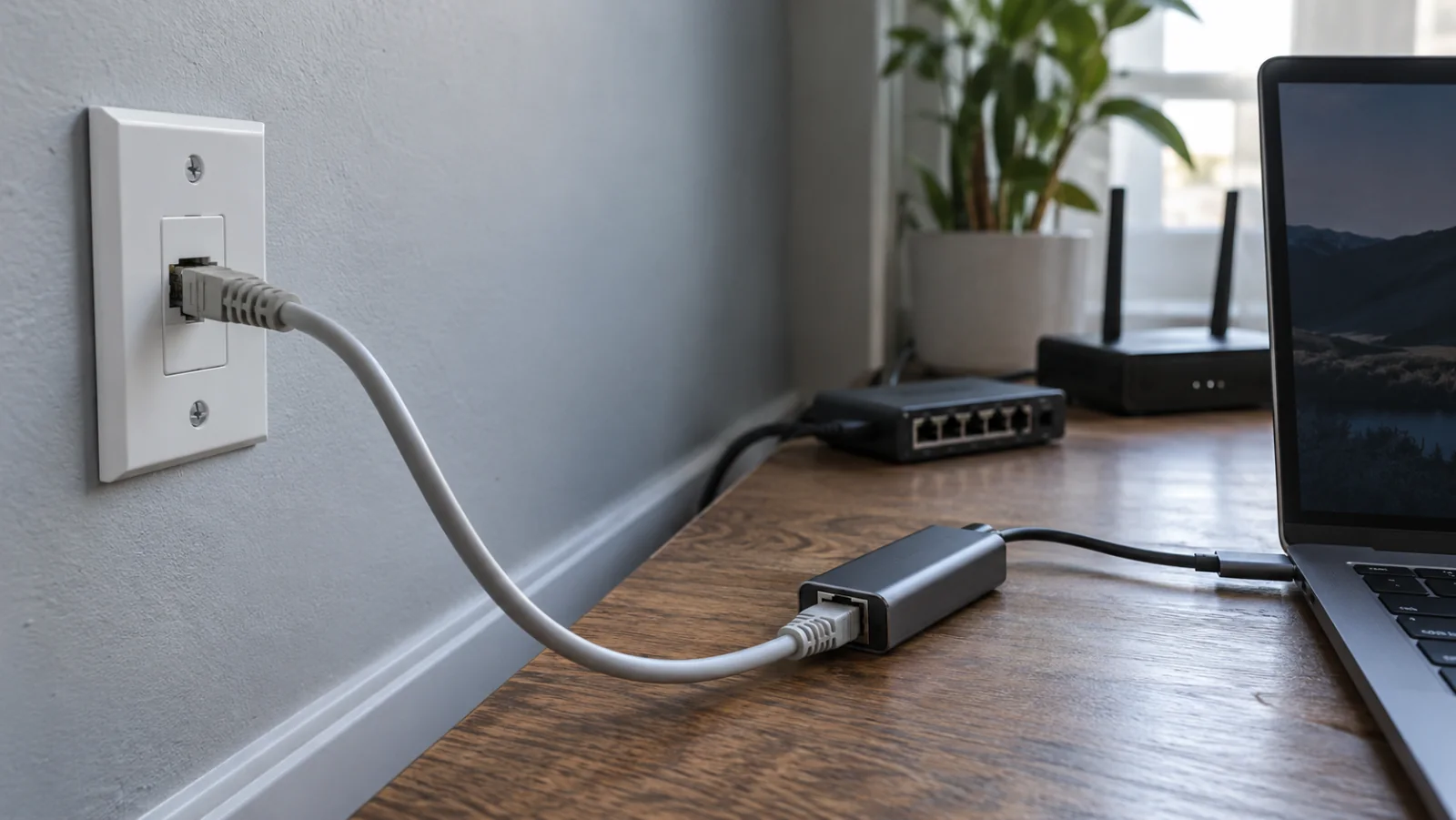 住宅墙面网口、网线和USB-C网络适配器